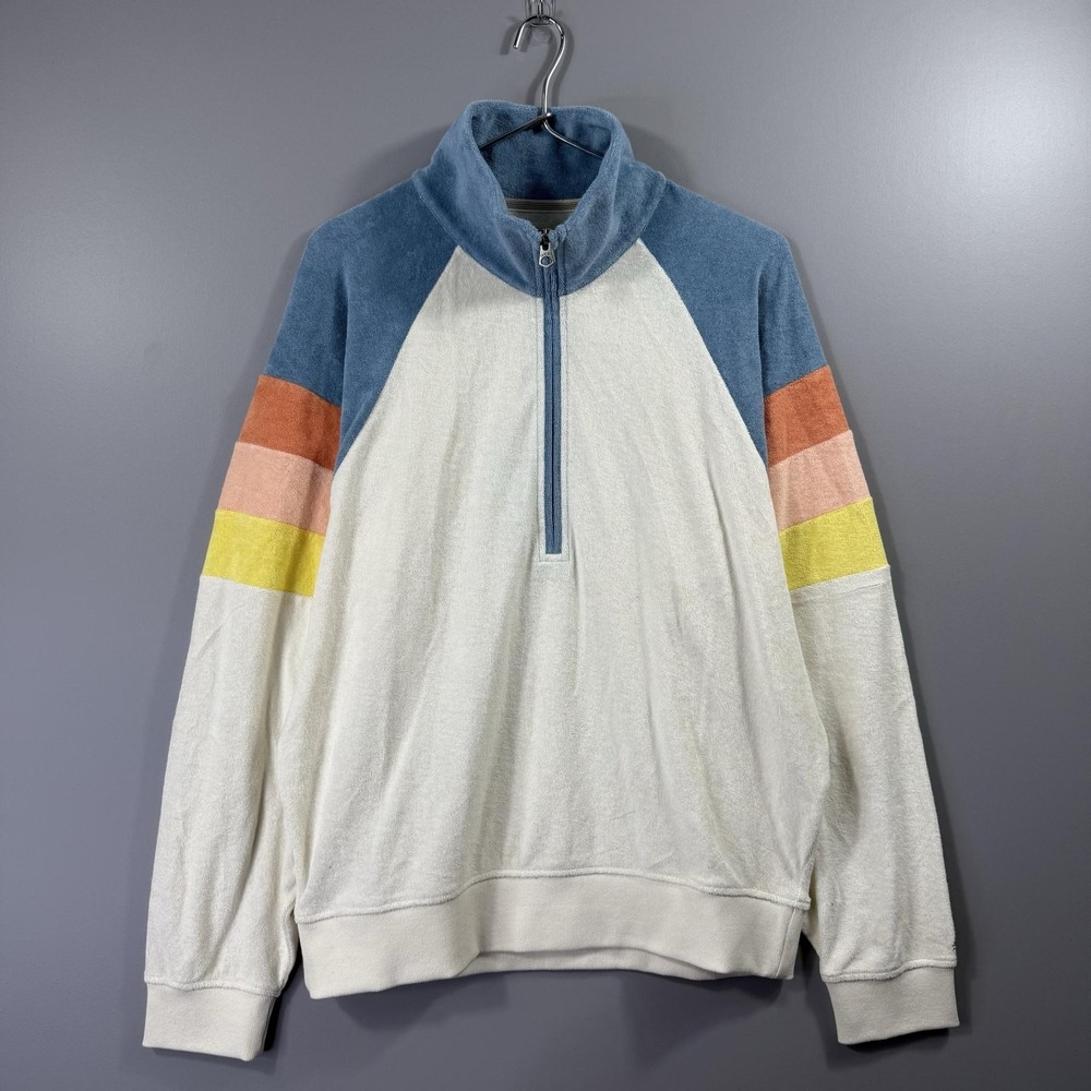 NWT Faherty Sweatshirt Mens Large Multicolor Cabana Towel Terry 1/4 Zip Pullover